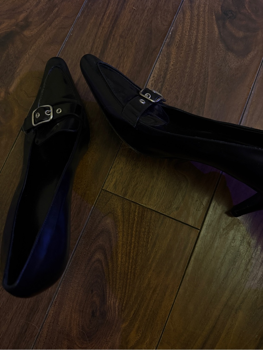 Vintage Coach Black Pointed-Toe Mid Kitten Heel Pumps with Buckle